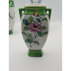 Vtg Miniature Vase Japan Double Handled Ceramic Shelf Decor Mini Floral